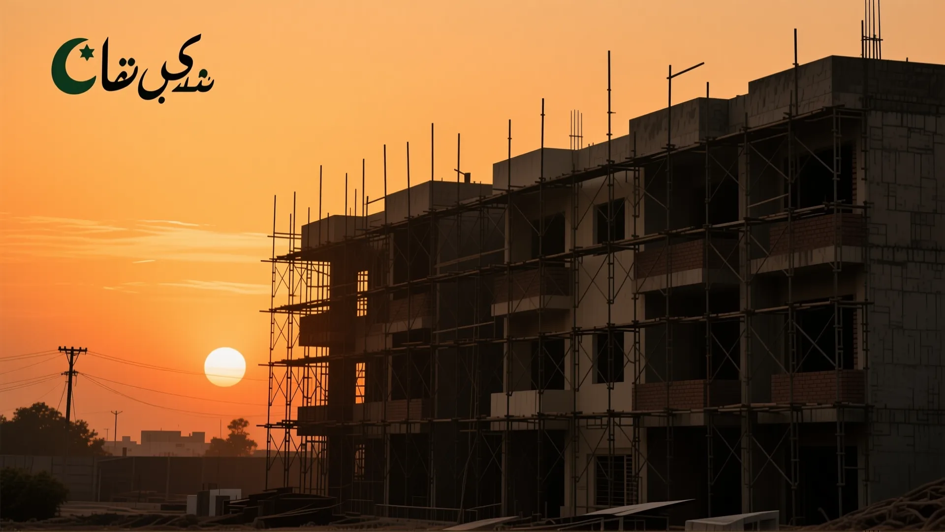 Pakistani residential building under construction at golden hour